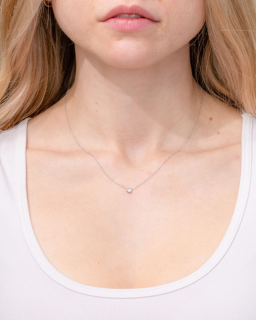 0.05ct Diamond Bezel Necklace 14k White Gold Necklaces Princess Bride Diamonds