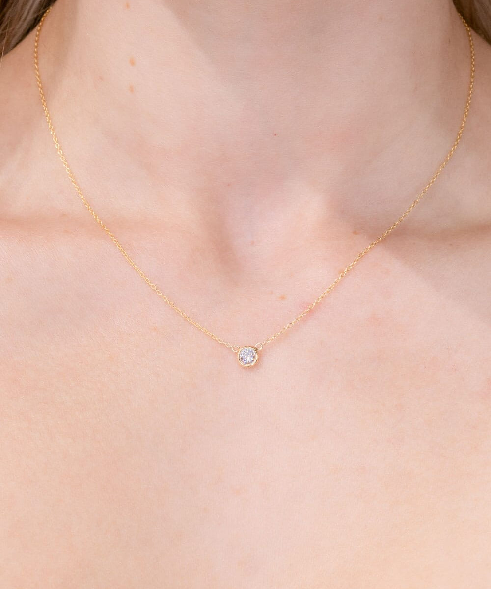 0.18ct Diamond Bezel Necklace 14k Yellow Gold Necklaces Princess Bride Diamonds 