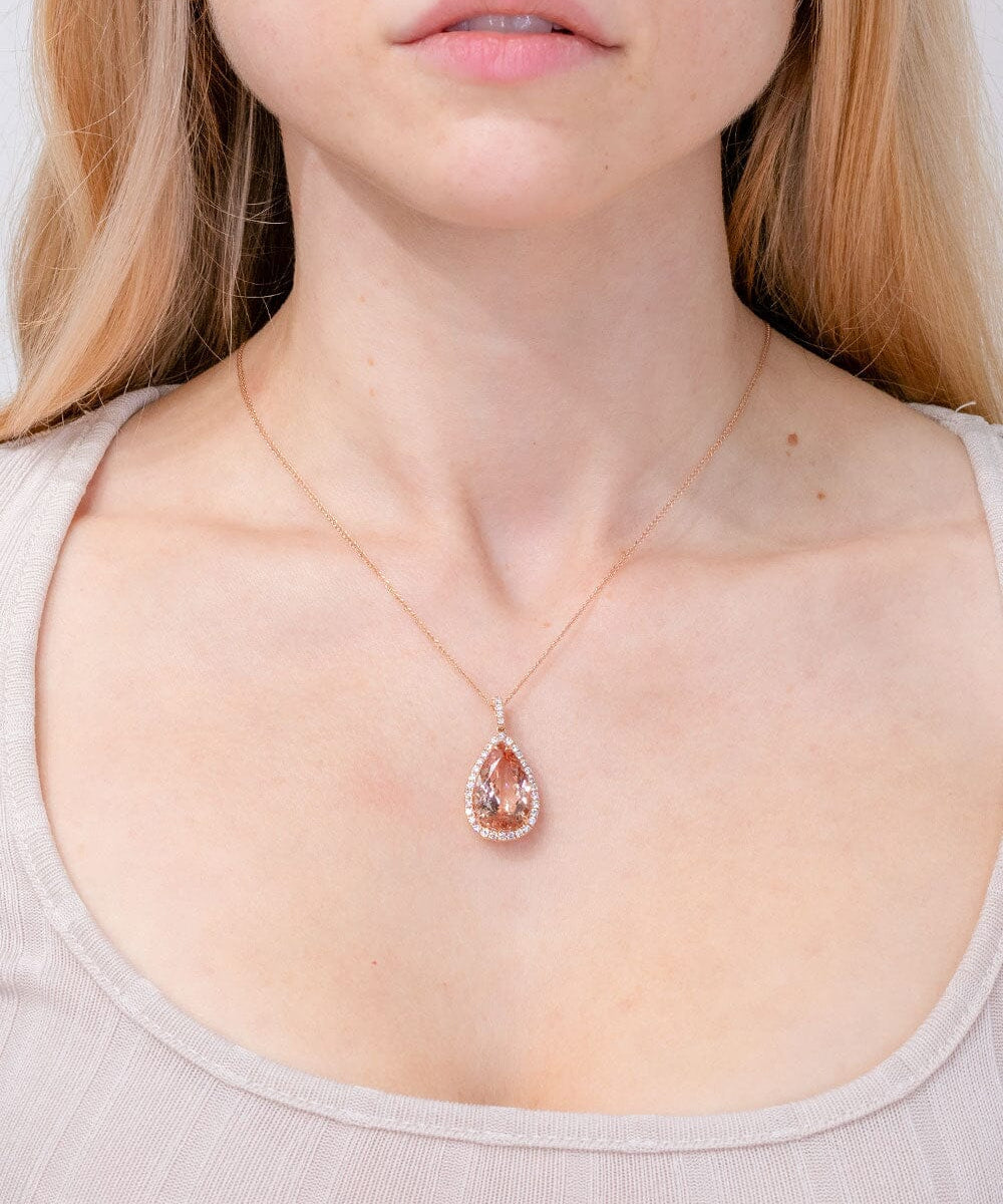 10.21ct Pear Morganite Halo Necklace Necklaces Princess Bride Diamonds