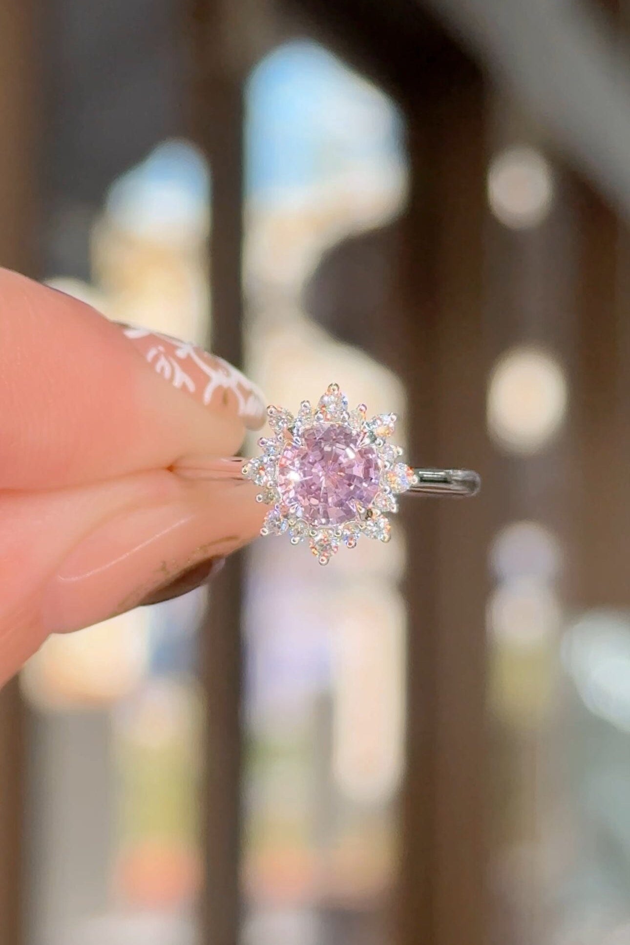 1.08ct Lilac Round Sapphire Duchess Engagement Rings Princess Bride Diamonds