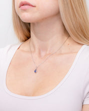 1.11ct Lab Sapphire Pear Bezel Necklace 14k White Gold Necklaces Princess Bride Diamonds