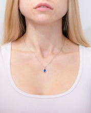 1.11ct Lab Sapphire Pear Bezel Necklace 14k White Gold Necklaces Princess Bride Diamonds