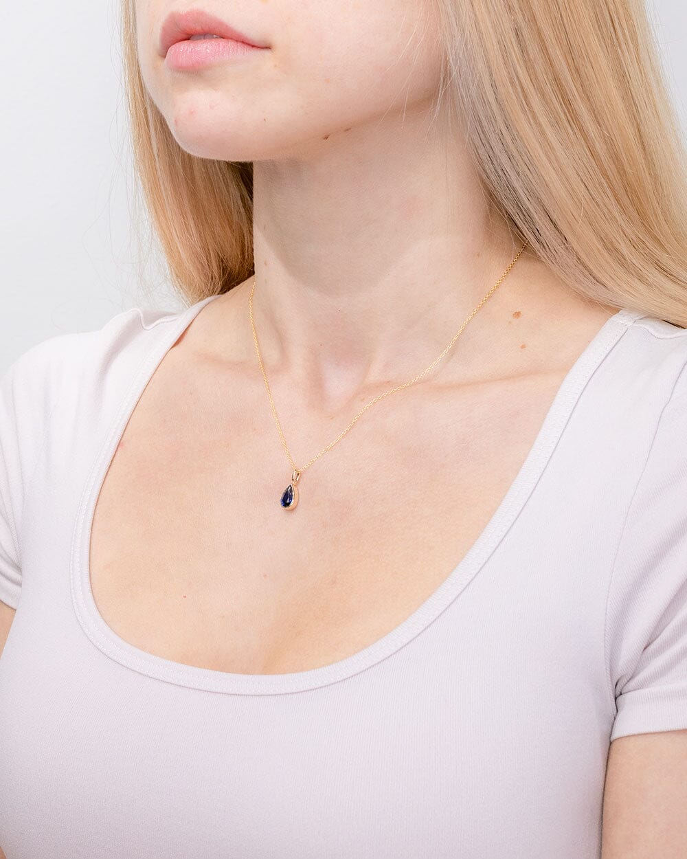 1.11ct Lab Sapphire Pear Bezel Necklace 14k Yellow Gold Necklaces Princess Bride Diamonds