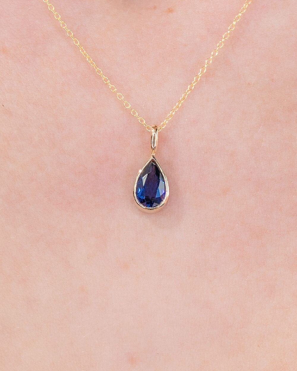 1.11ct Lab Sapphire Pear Bezel Necklace 14k Yellow Gold Necklaces Princess Bride Diamonds