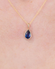 1.11ct Lab Sapphire Pear Bezel Necklace 14k Yellow Gold Necklaces Princess Bride Diamonds