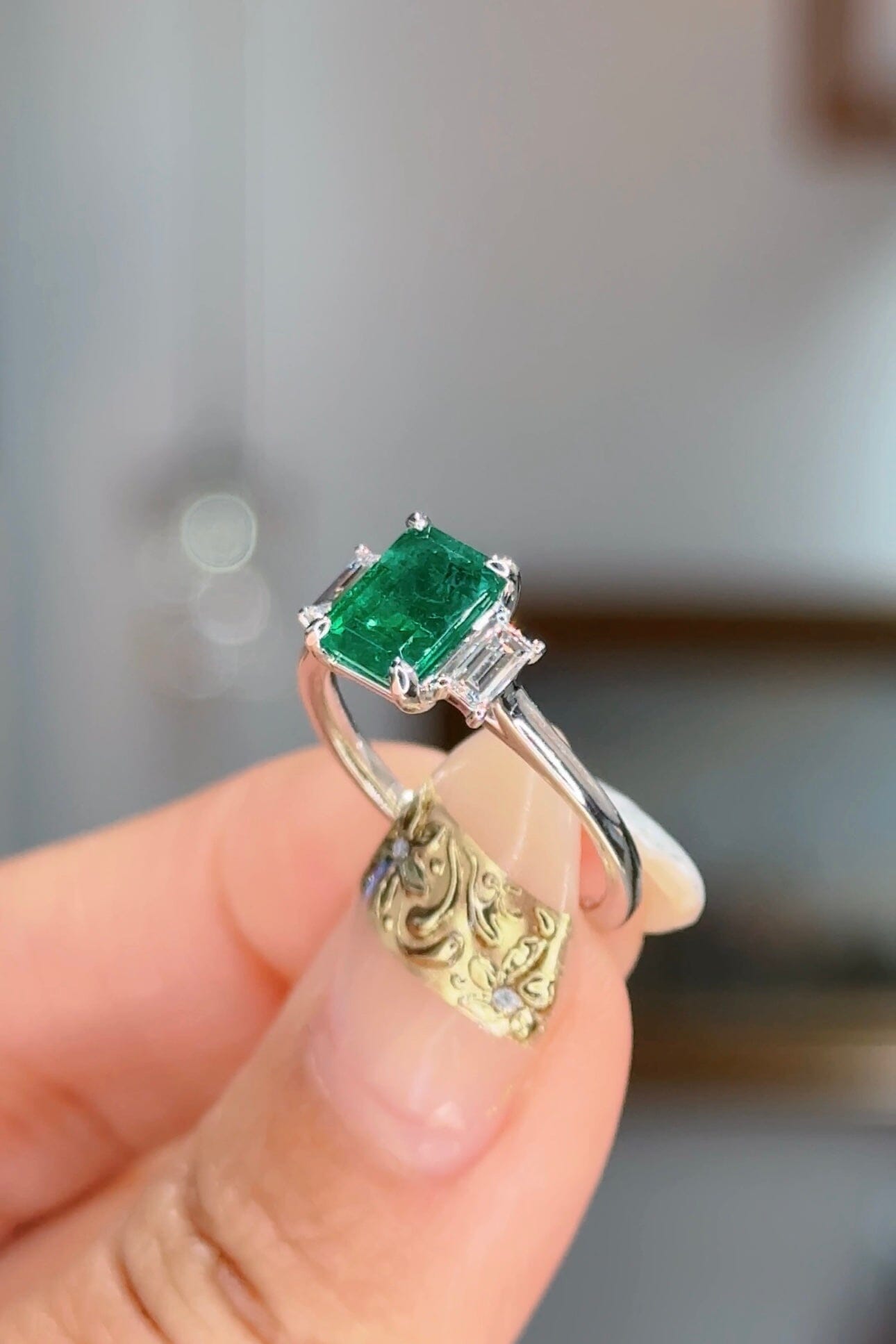 1.16ct Natural Emerald Lucia Engagement Rings Princess Bride Diamonds