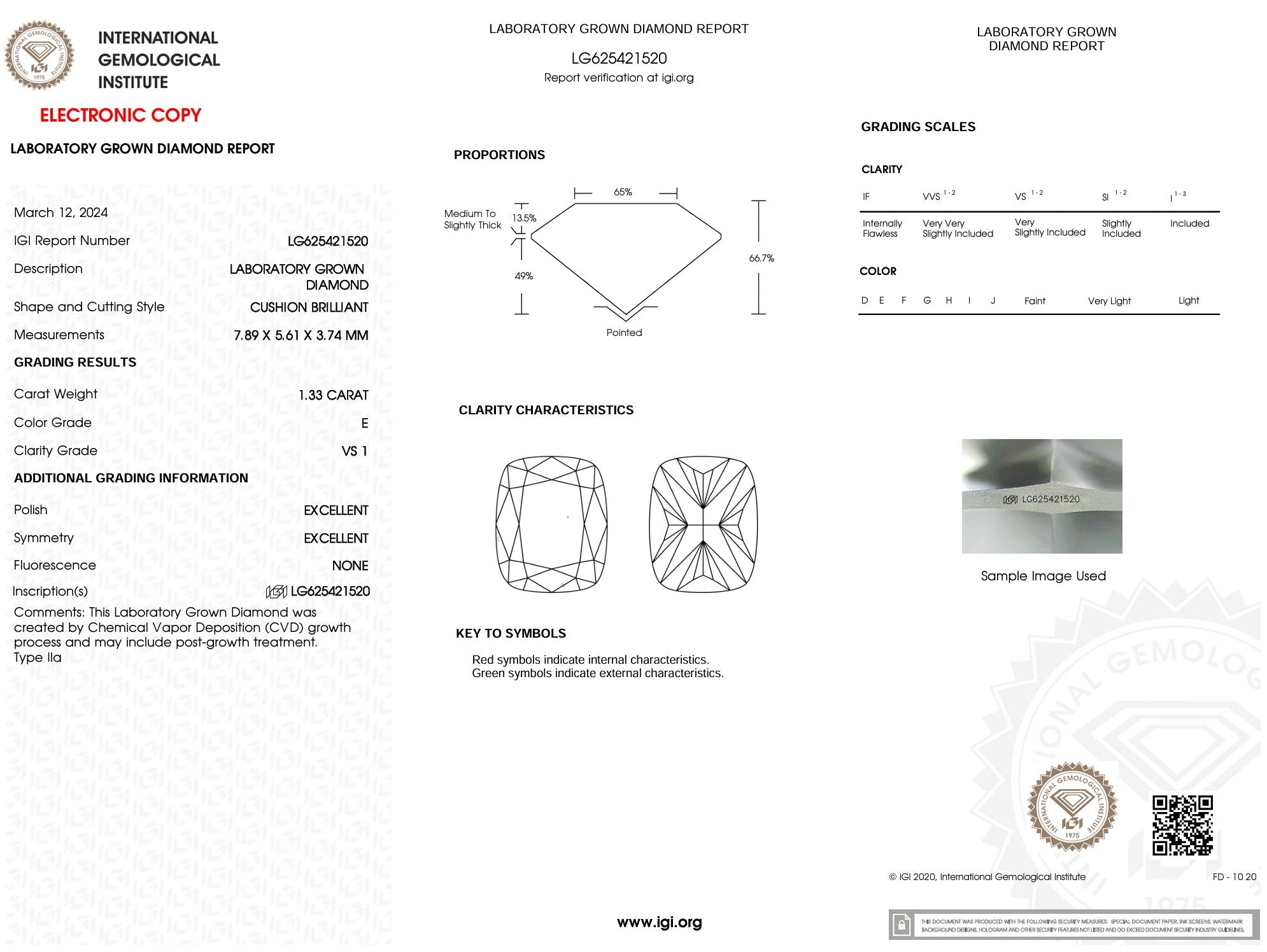 1.33 Carat E-VS1 Elongated Cushion Lab Grown Diamond - IGI (#5278) Loose Diamond Princess Bride Diamonds