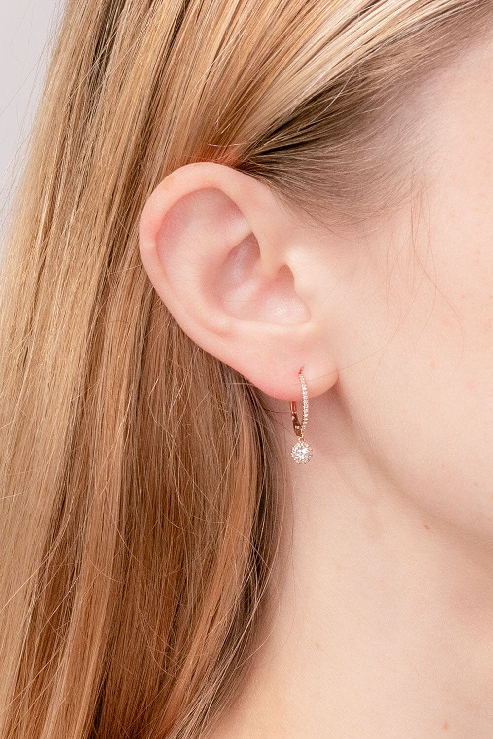 14k Rose Gold Diamond Drop Halo Earrings Earrings Princess Bride Diamonds 