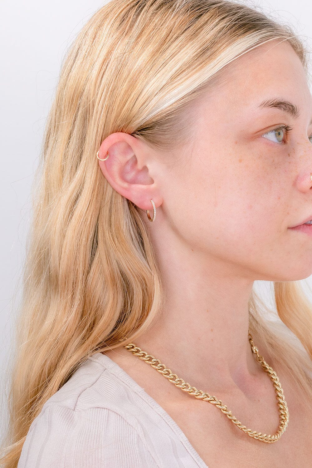 15mm Pavé Hoops 14k Yellow Gold Earrings Princess Bride Diamonds