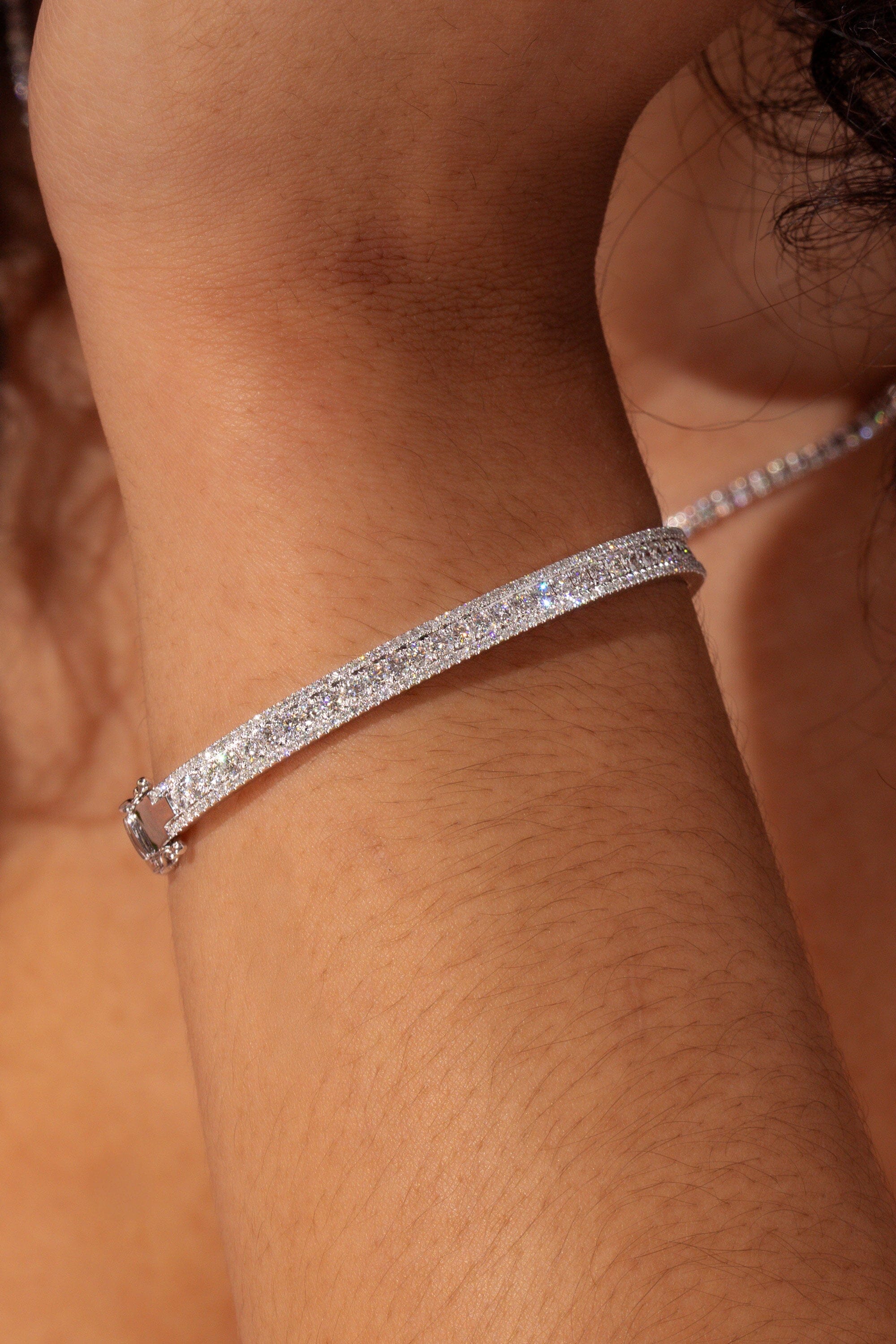 1.70ct 3-Row Pavé Bangle Bracelets Princess Bride Diamonds