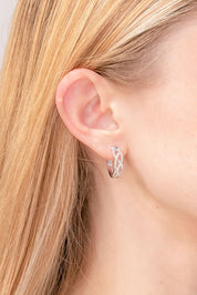 18mm 14k White Gold Pavé Braided Hoops Earrings Princess Bride Diamonds