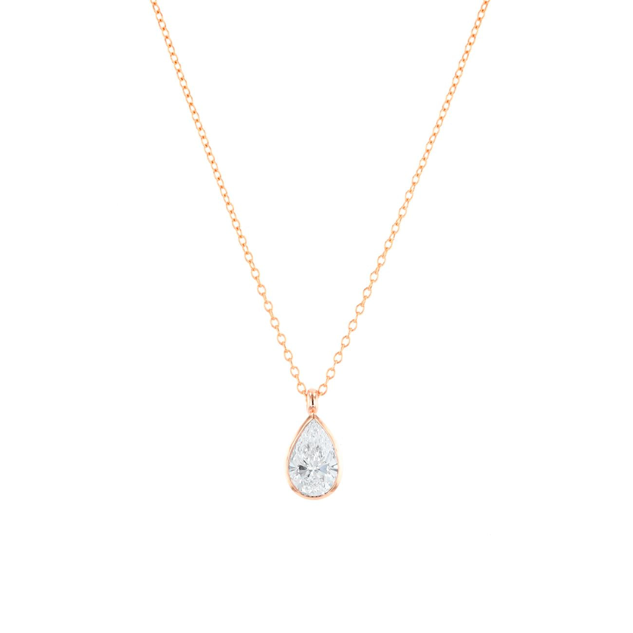 1ct Lab Diamond Pear Bezel Necklace Necklaces Princess Bride Diamonds 14K Rose Gold