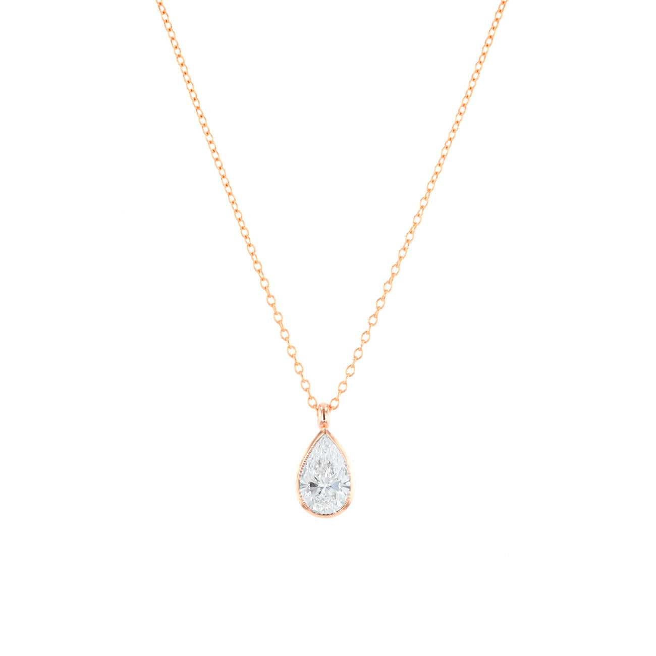 1ct Lab Diamond Pear Bezel Necklace Necklaces Princess Bride Diamonds 14K Rose Gold 