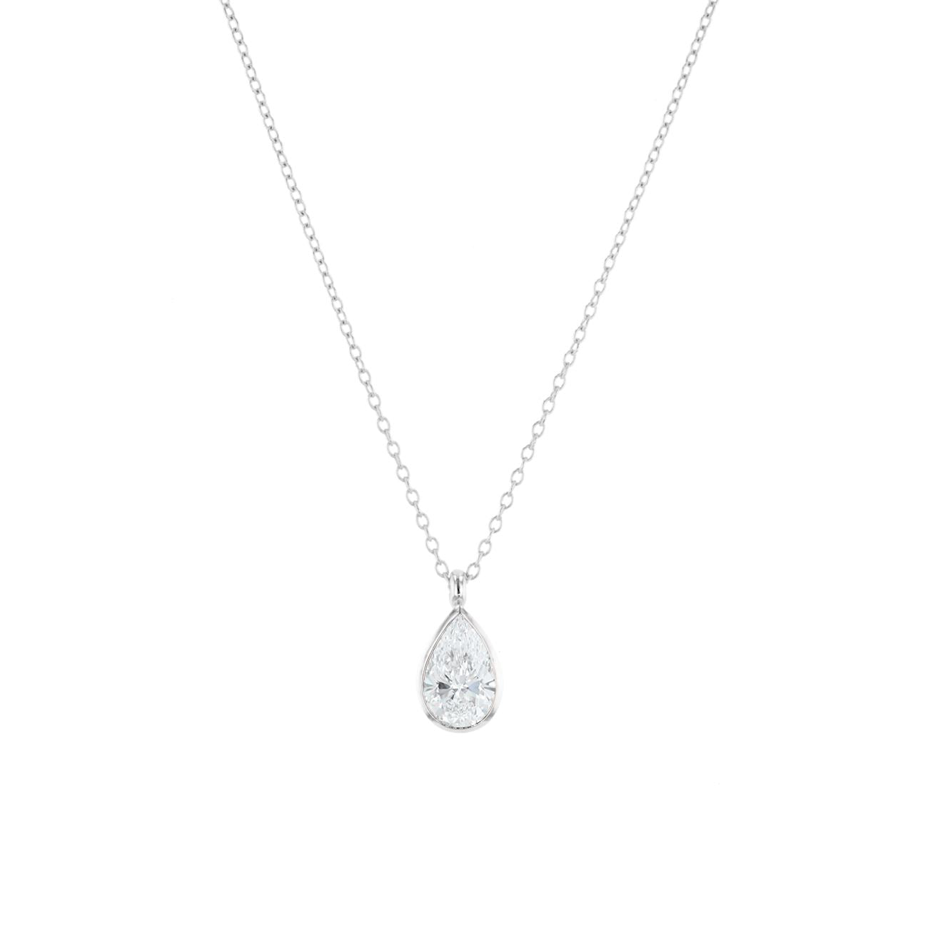 1ct Lab Diamond Pear Bezel Necklace Necklaces Princess Bride Diamonds 14K White Gold