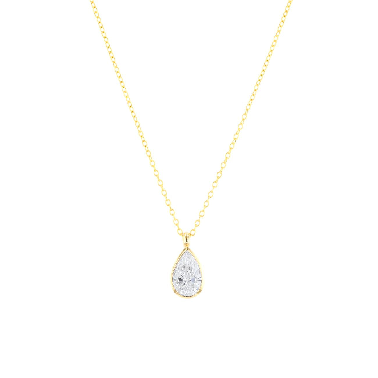 1ct Lab Diamond Pear Bezel Necklace Necklaces Princess Bride Diamonds 14K Yellow Gold