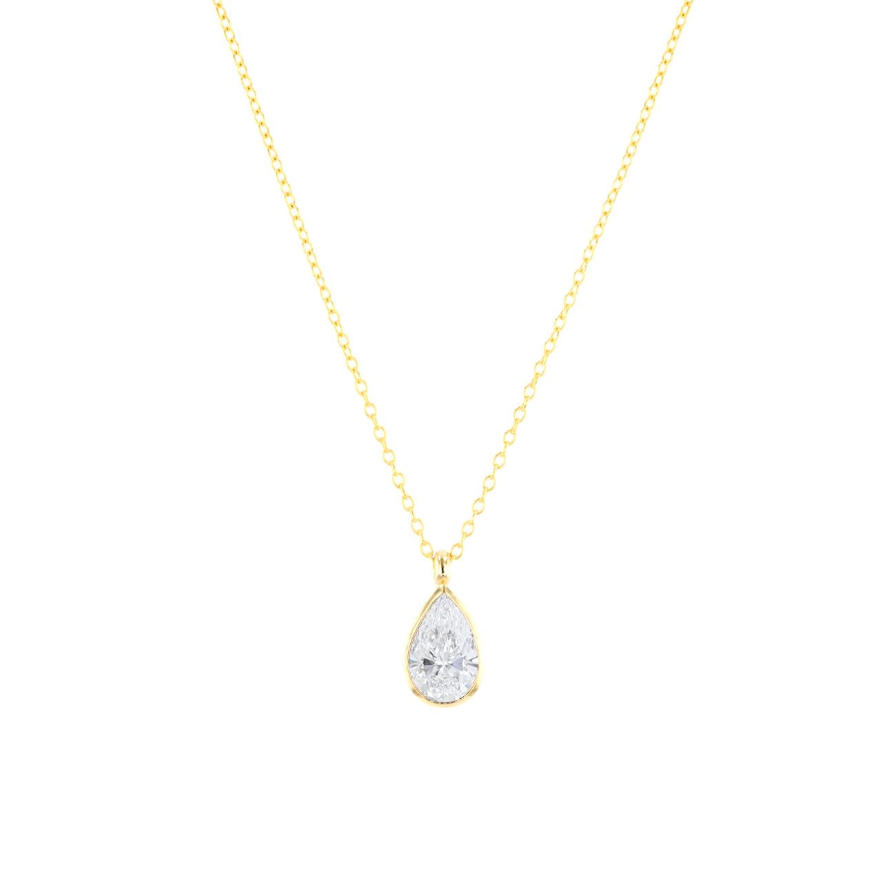 1ct Lab Diamond Pear Bezel Necklace Necklaces Princess Bride Diamonds 14K Yellow Gold 