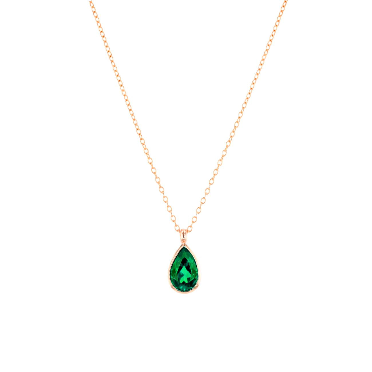 1ct Lab Emerald Pear Bezel Necklace Necklaces Princess Bride Diamonds 14K Rose Gold