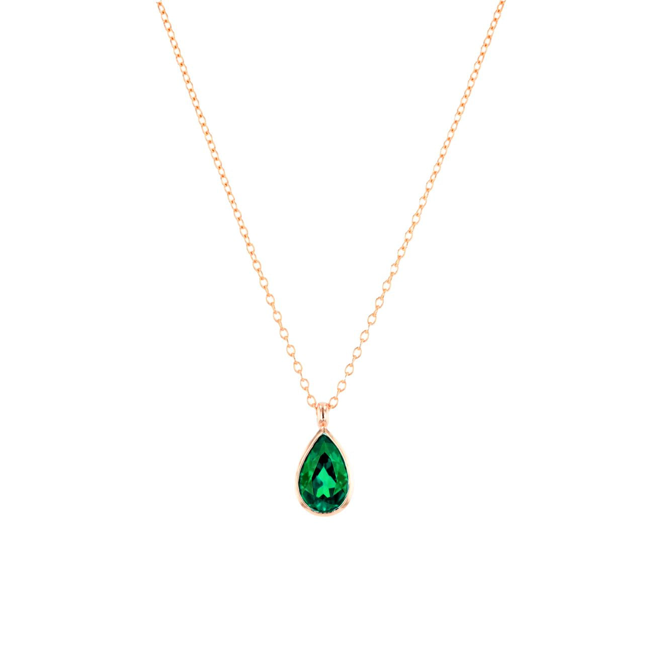 1ct Lab Emerald Pear Bezel Necklace Necklaces Princess Bride Diamonds 14K Rose Gold 