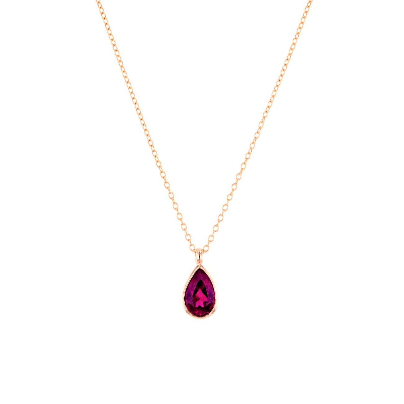1ct Lab Ruby Pear Bezel Necklace Necklaces Princess Bride Diamonds 14K Rose Gold