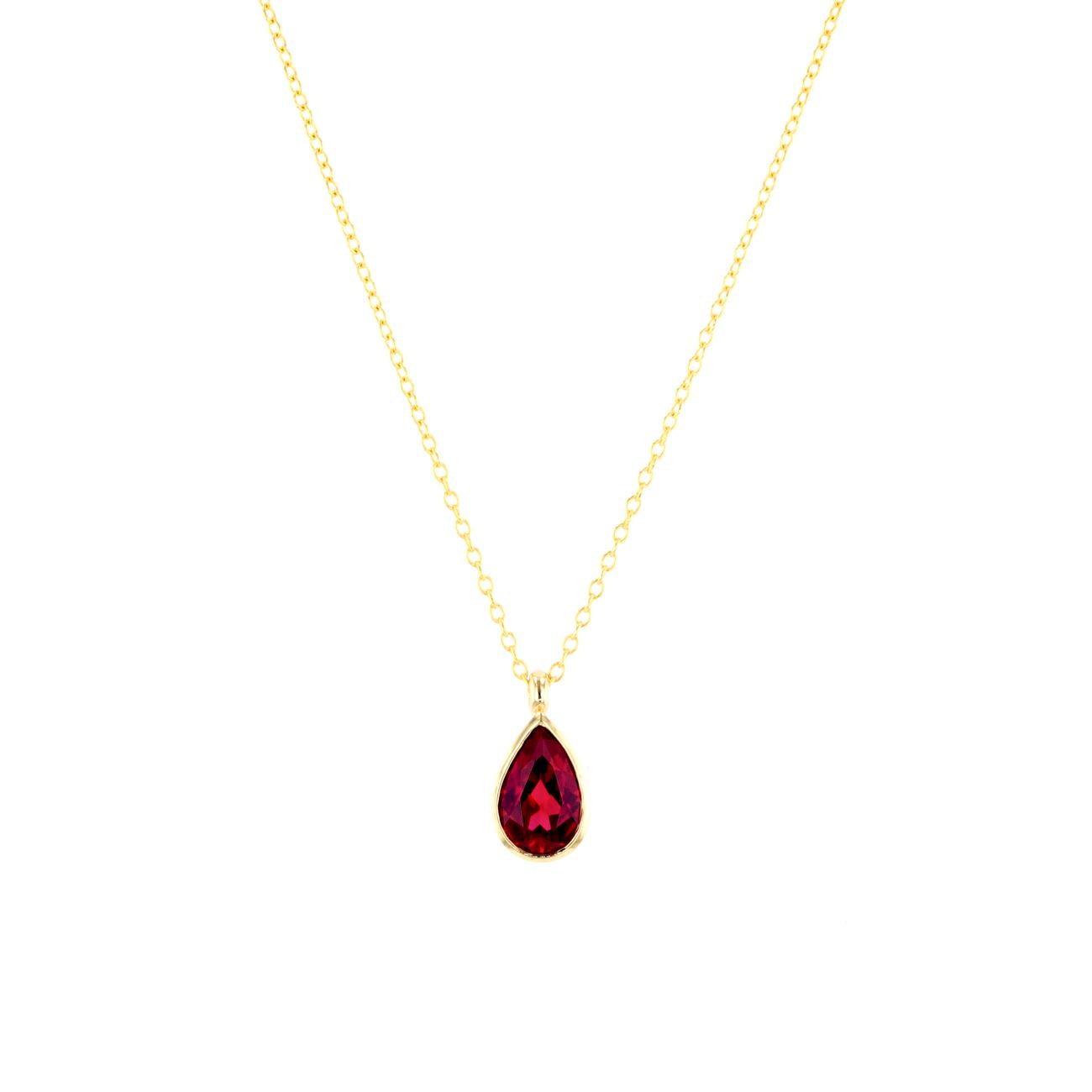 1ct Lab Ruby Pear Bezel Necklace Necklaces Princess Bride Diamonds 14K Yellow Gold