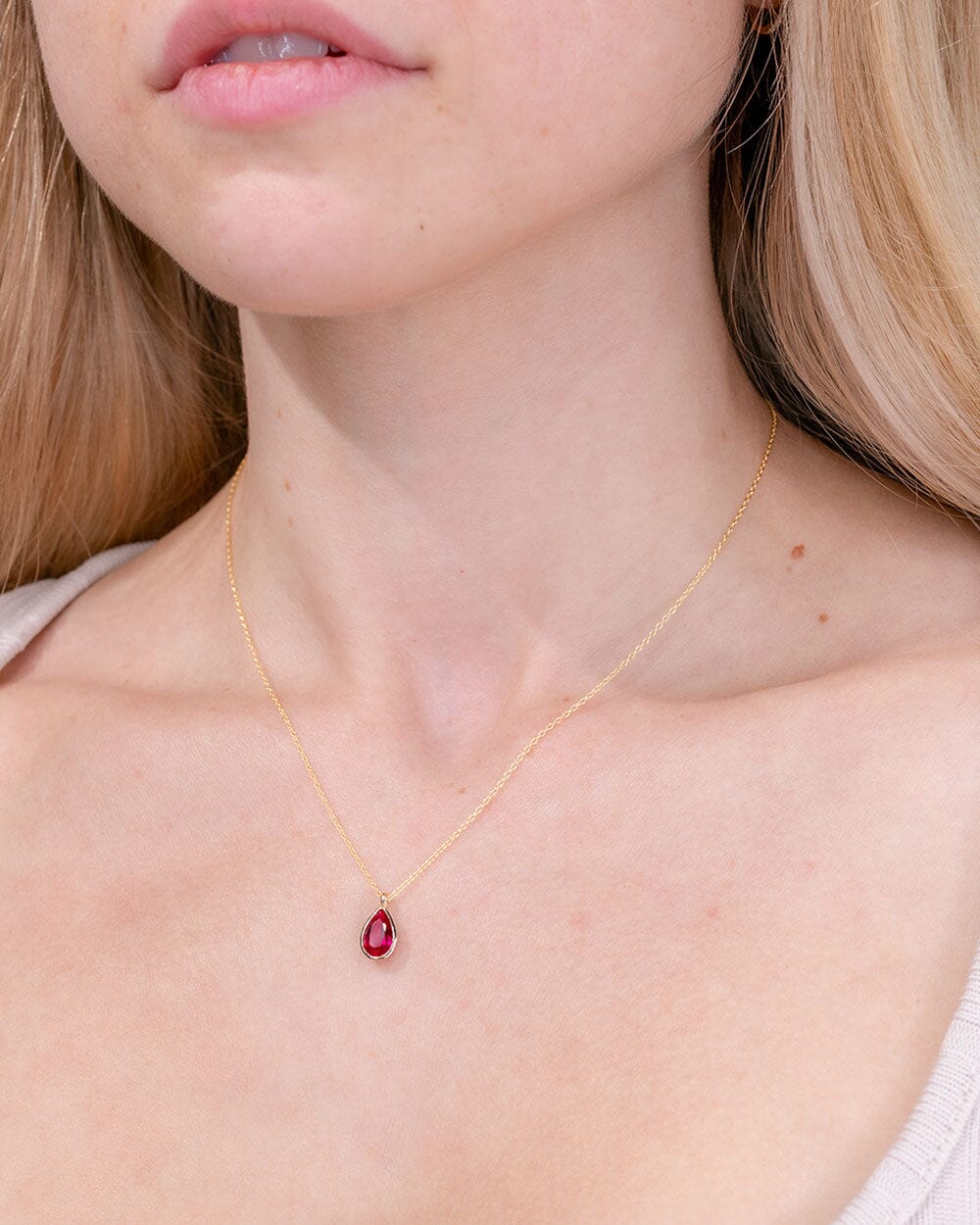 1ct Lab Ruby Pear Bezel Necklace Necklaces Princess Bride Diamonds