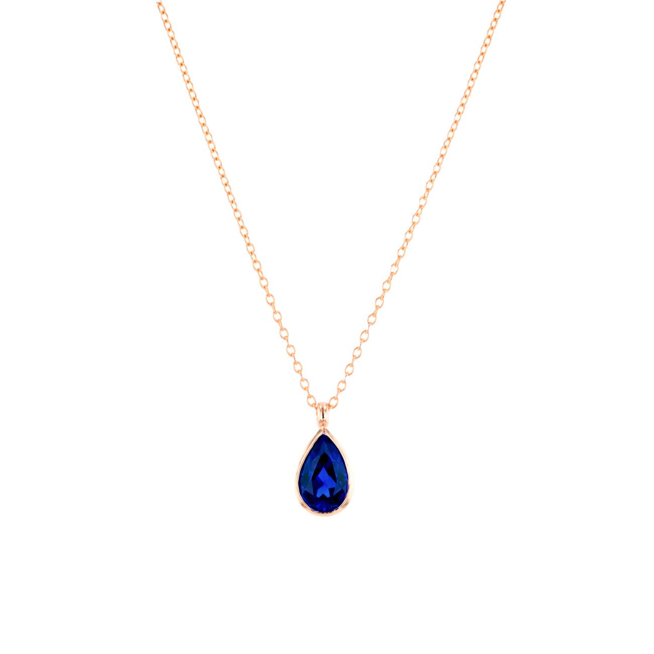 1ct Lab Sapphire Pear Bezel Necklace Necklaces Princess Bride Diamonds 14K Rose Gold