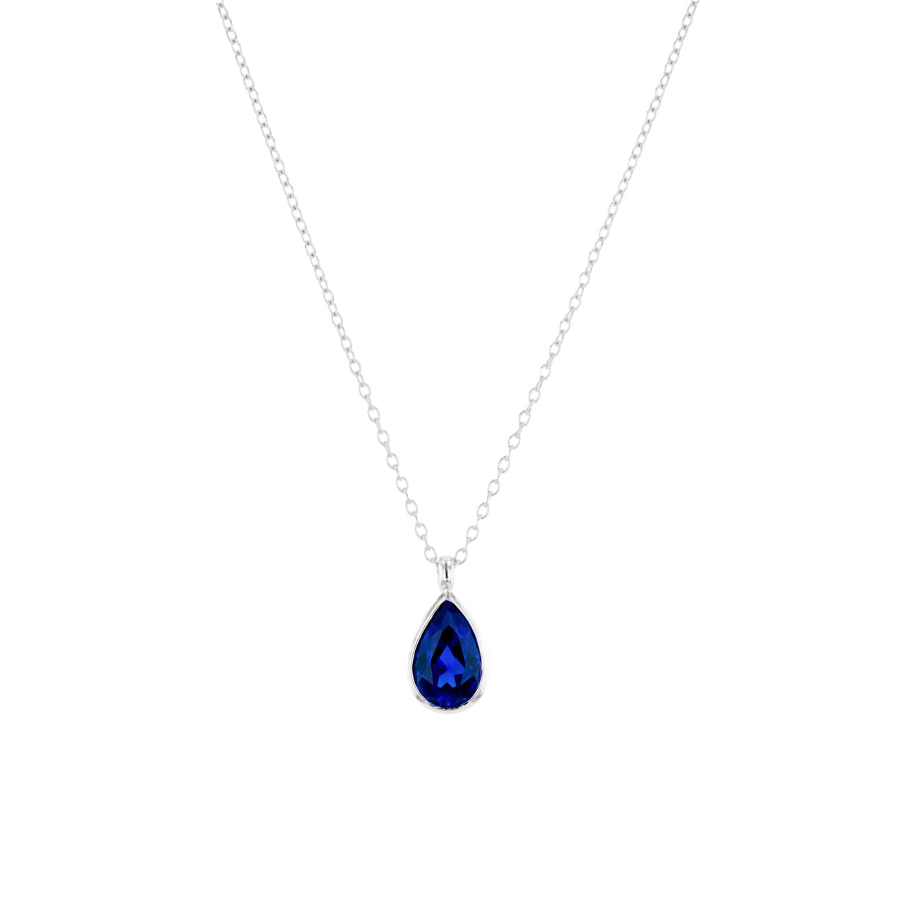 1ct Lab Sapphire Pear Bezel Necklace Necklaces Princess Bride Diamonds 14K White Gold