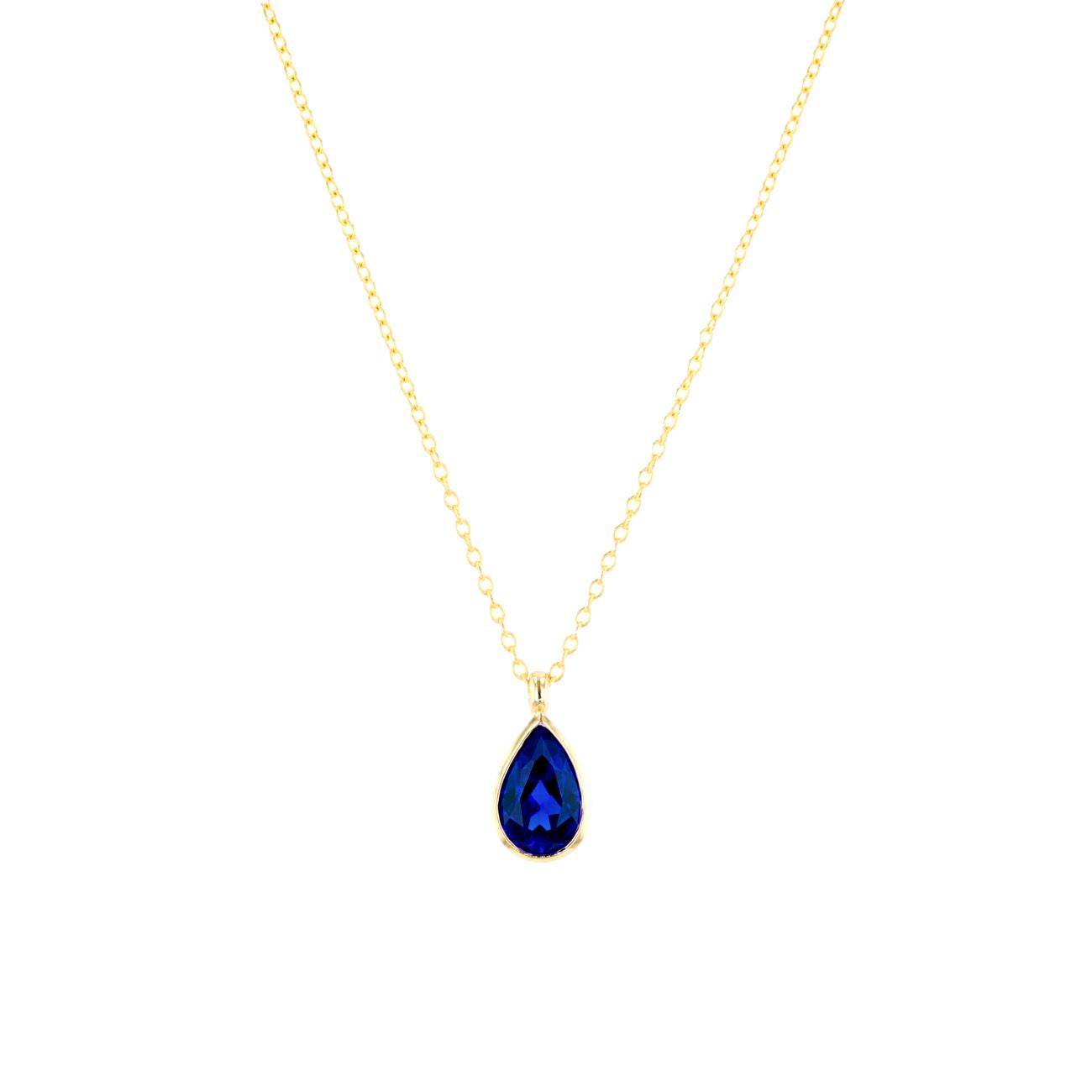 1ct Lab Sapphire Pear Bezel Necklace Necklaces Princess Bride Diamonds 14K Yellow Gold 