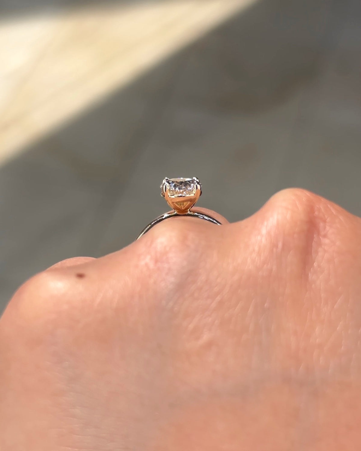 2.01ct E VS1 oval lab grown diamond Leah engagement ring in 14K yellow gold