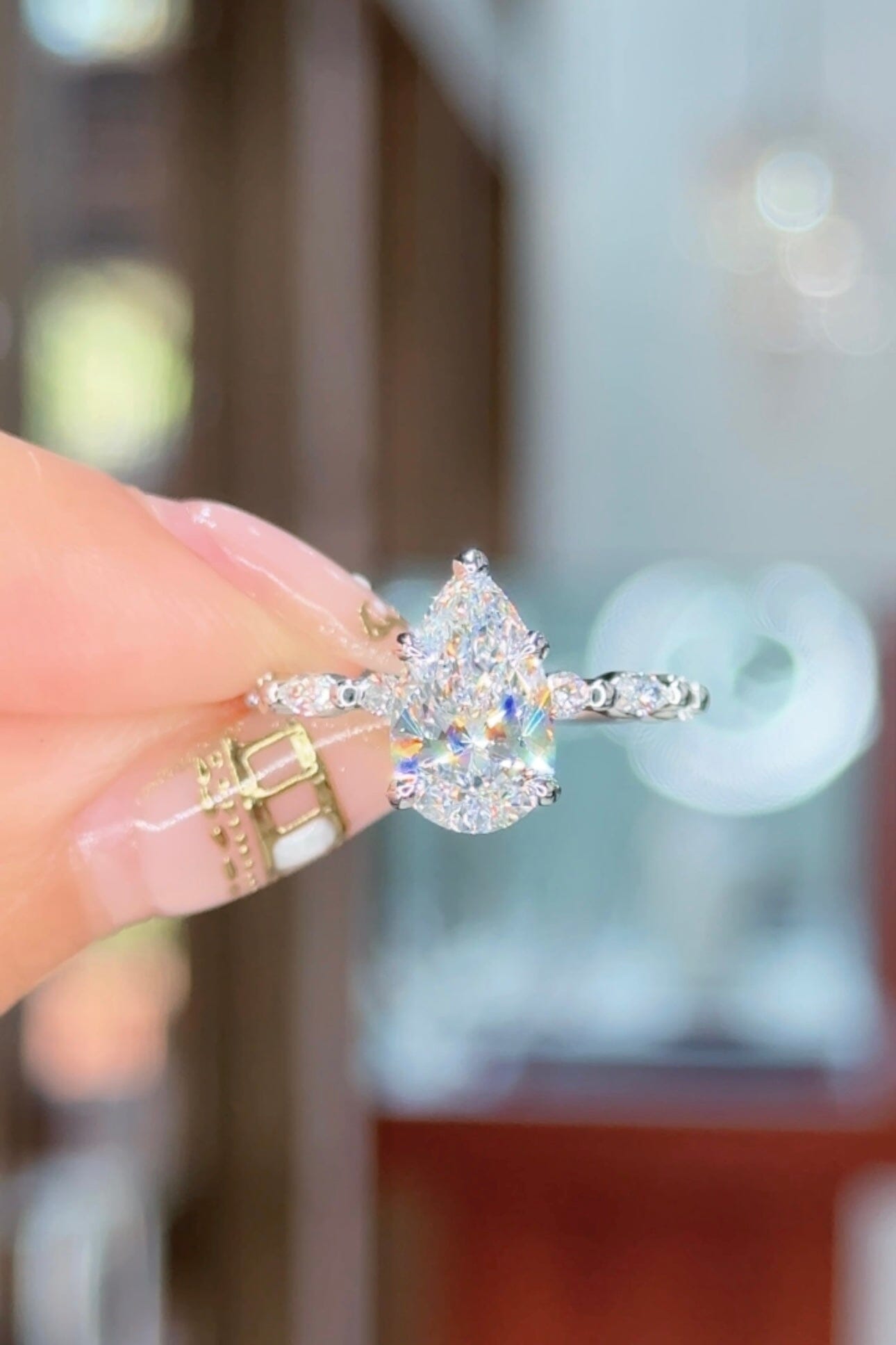 2.05ct D-VVS2 Pear Lab Diamond Rei Engagement Rings Princess Bride Diamonds