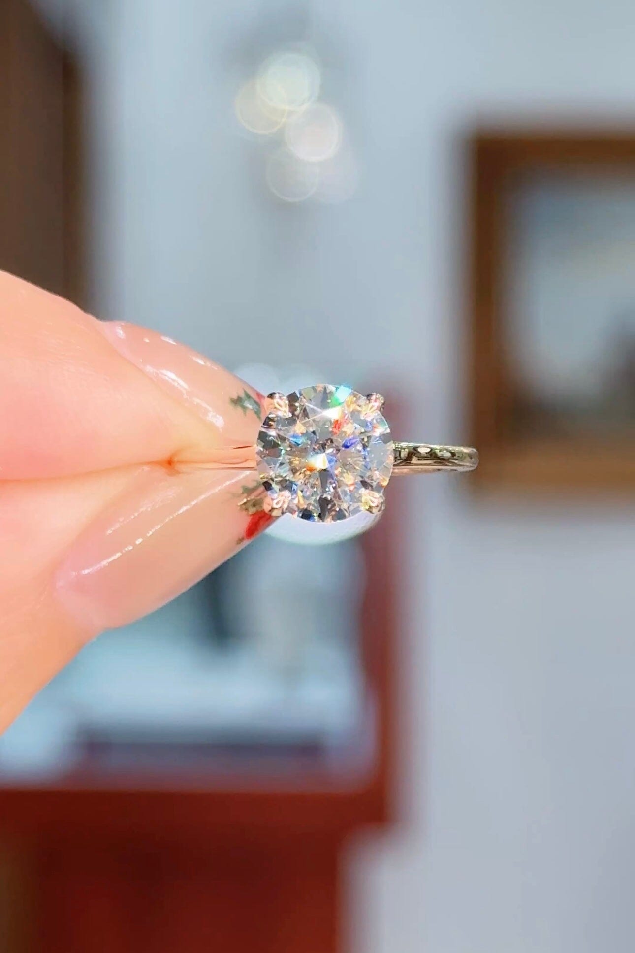 2.10ct E-VS1 Round Lab Diamond Alice Engagement Rings Princess Bride Diamonds