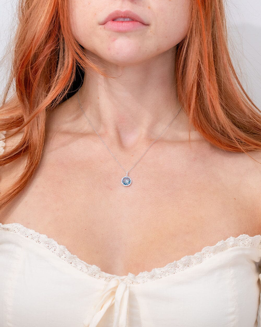 2.25ct Blue Topaz & Diamond Halo Necklace Necklaces Princess Bride Diamonds