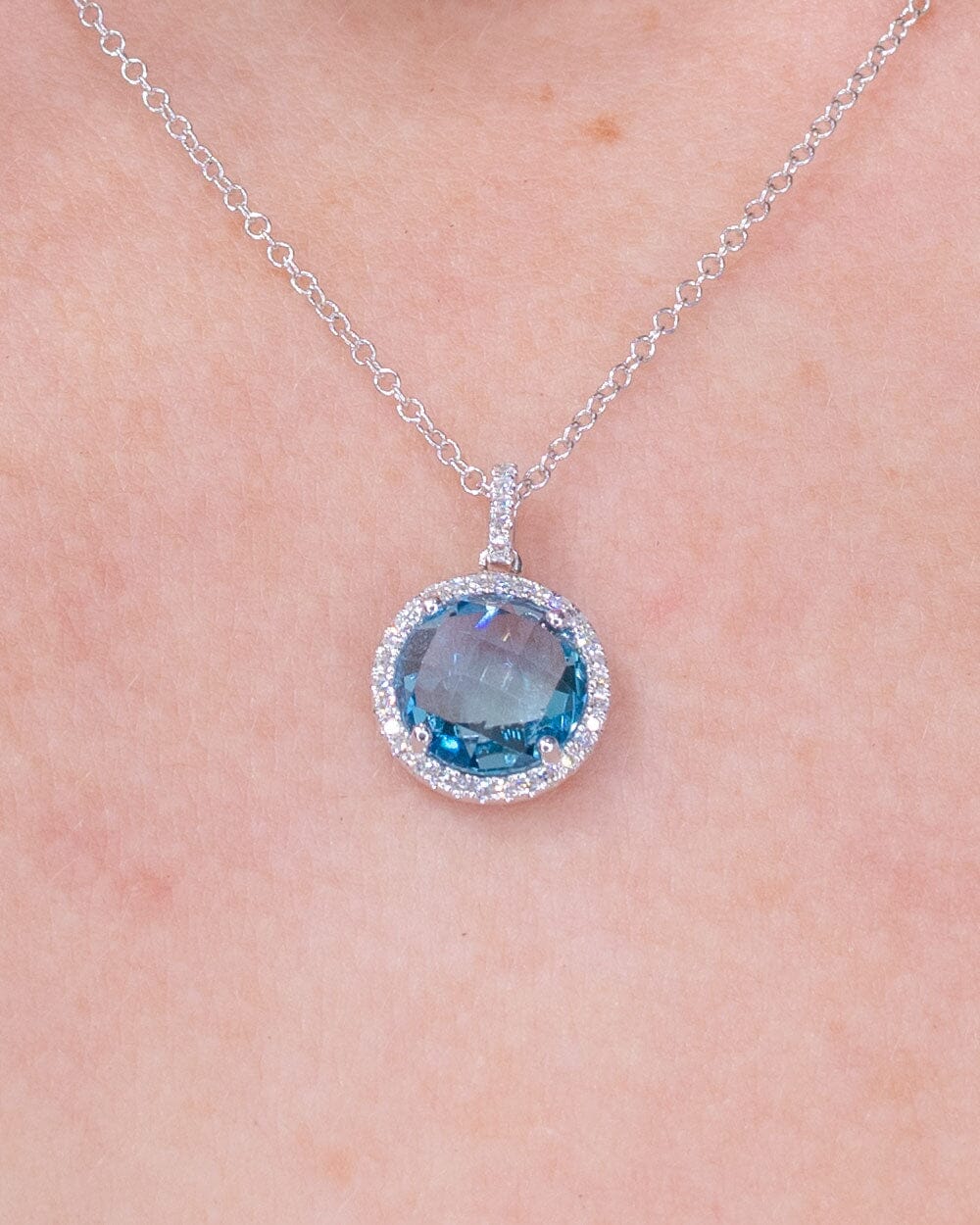 2.25ct Blue Topaz & Diamond Halo Necklace Necklaces Princess Bride Diamonds