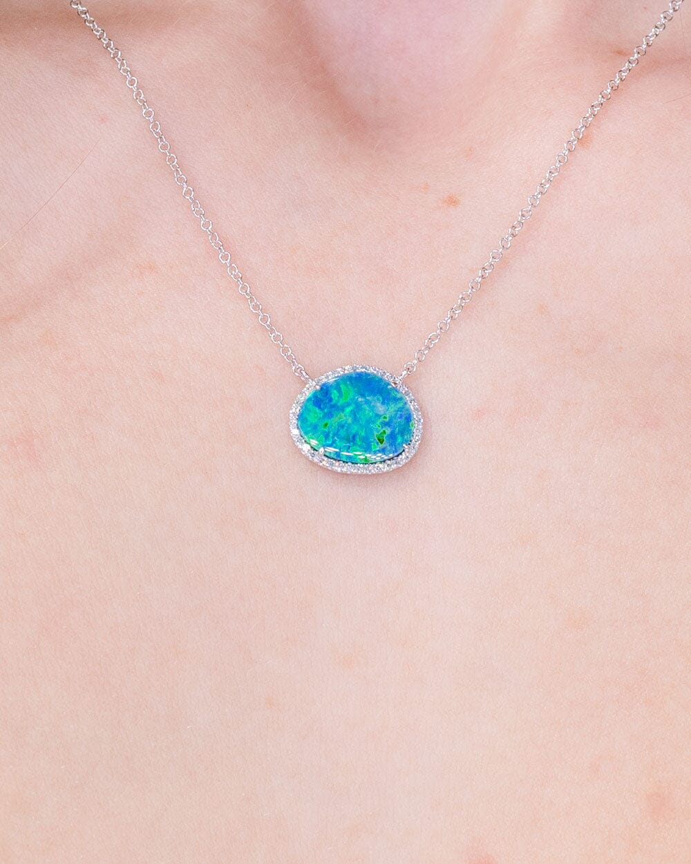 2.29ct Opal & Diamond Halo Necklace Necklaces Princess Bride Diamonds