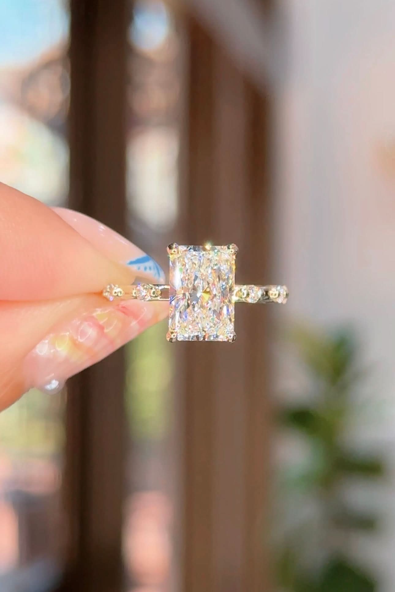 トップス RADIANT original item Ring 2 waytee 2.59ct D-VS1 Radiant Lab Diamond Daisy – PBD