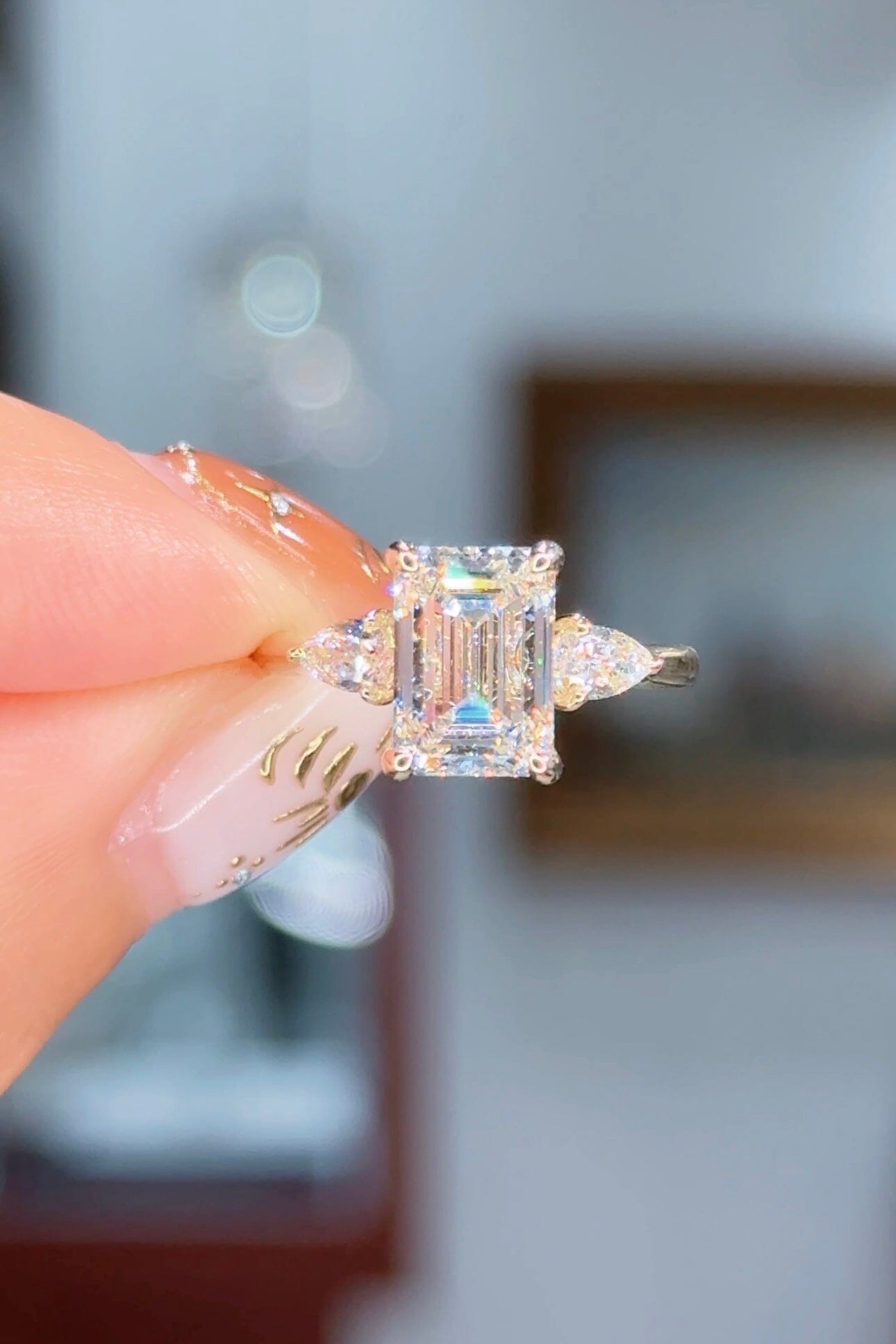 2.59ct D-VVS2 Emerald Lab Diamond Gracie Engagement Rings Princess Bride Diamonds