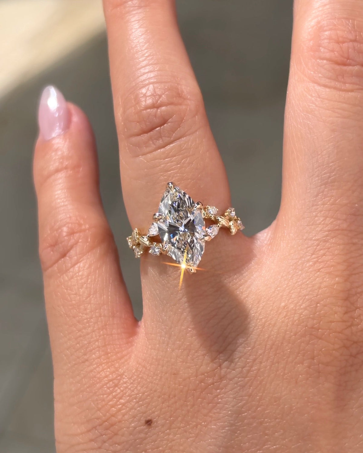 3.00ct E VS1 marquise lab grown diamond Elown engagement ring in 14K yellow gold