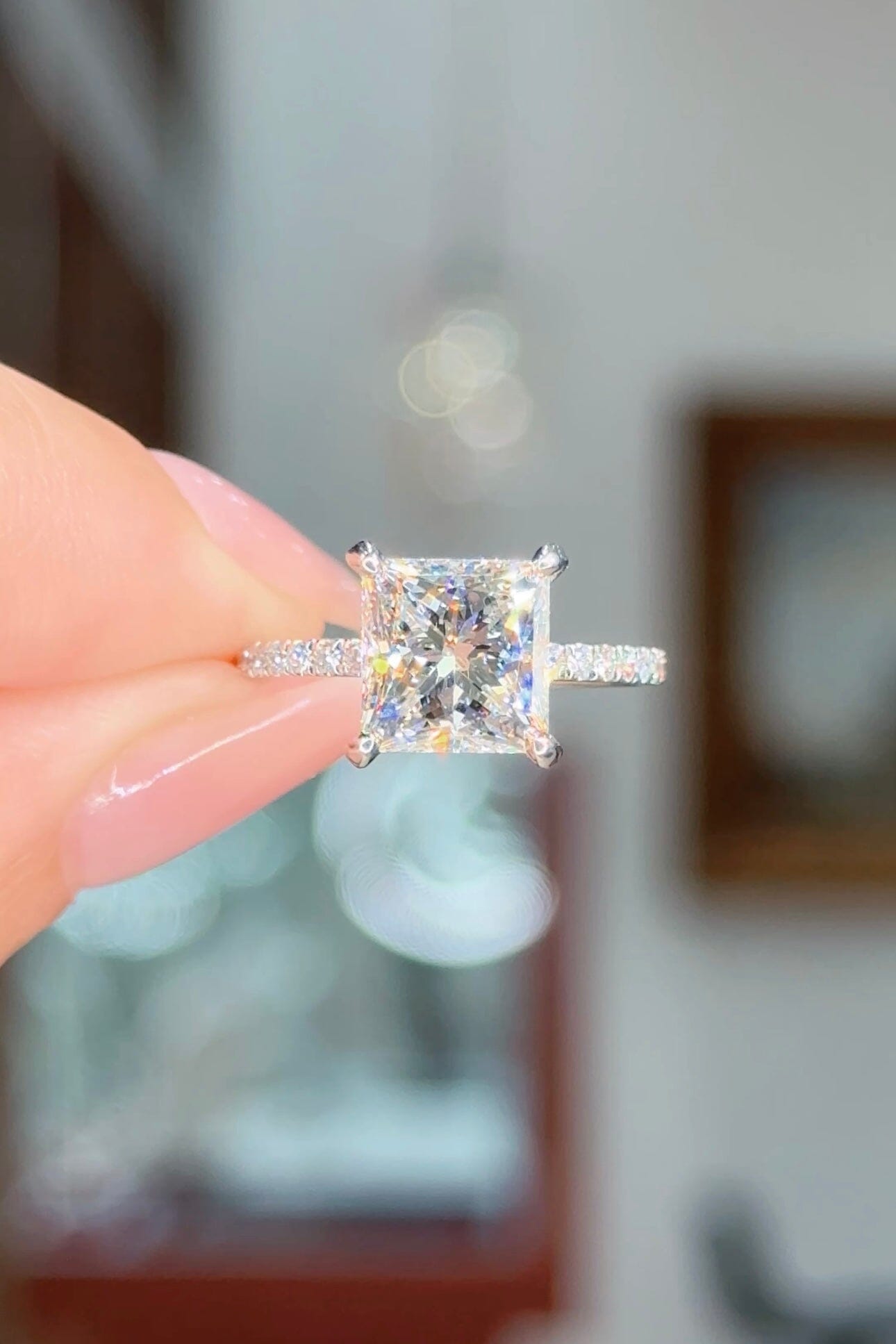 3.02ct F-VS1 Princess Lab Diamond Shelby Engagement Rings Princess Bride Diamonds 