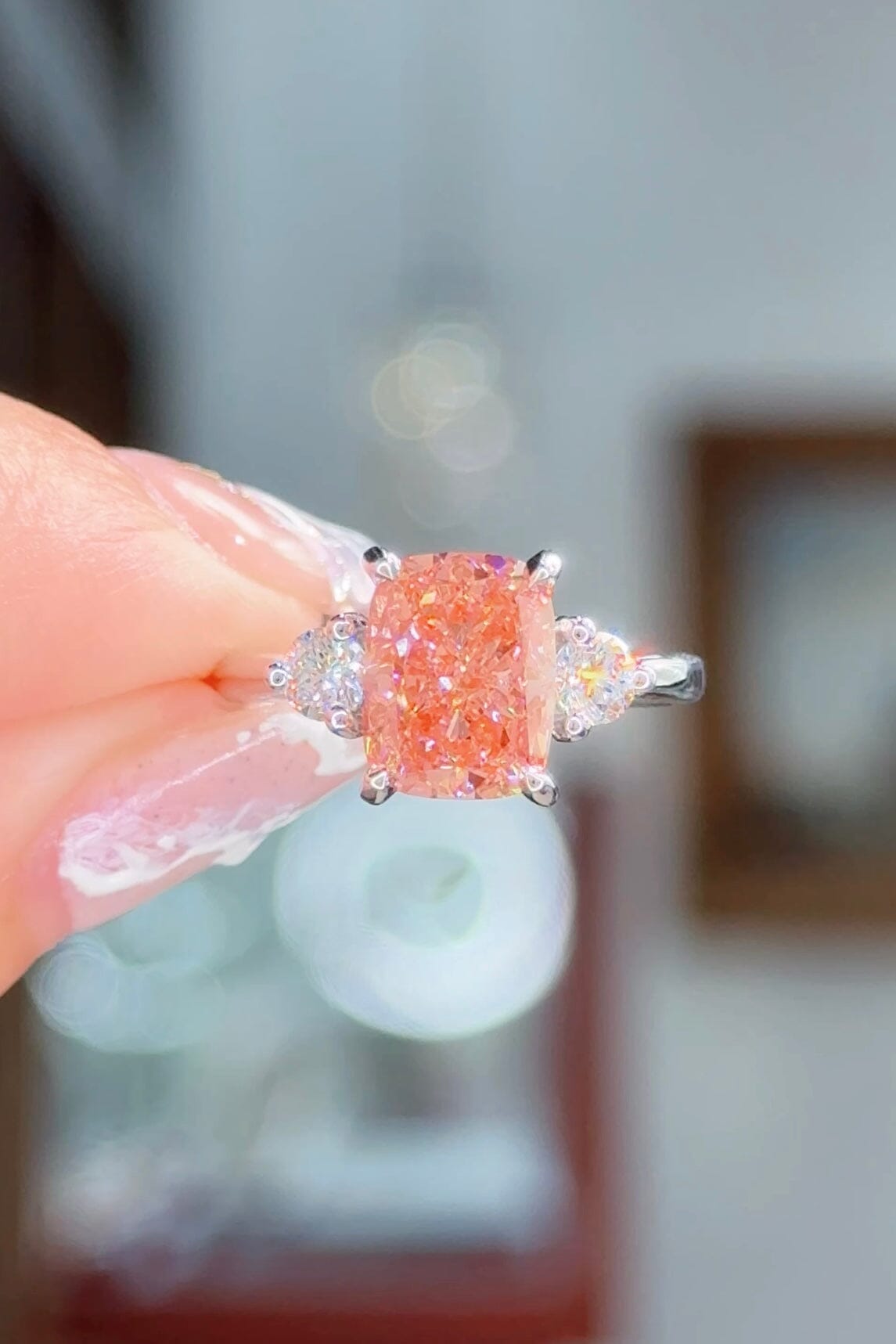 3.08ct Fancy Vivid Pink-VS1 Cushion Lab Diamond Meghan Engagement Rings Princess Bride Diamonds