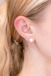 8mm White Pearl Studs Earrings Princess Bride Diamonds 