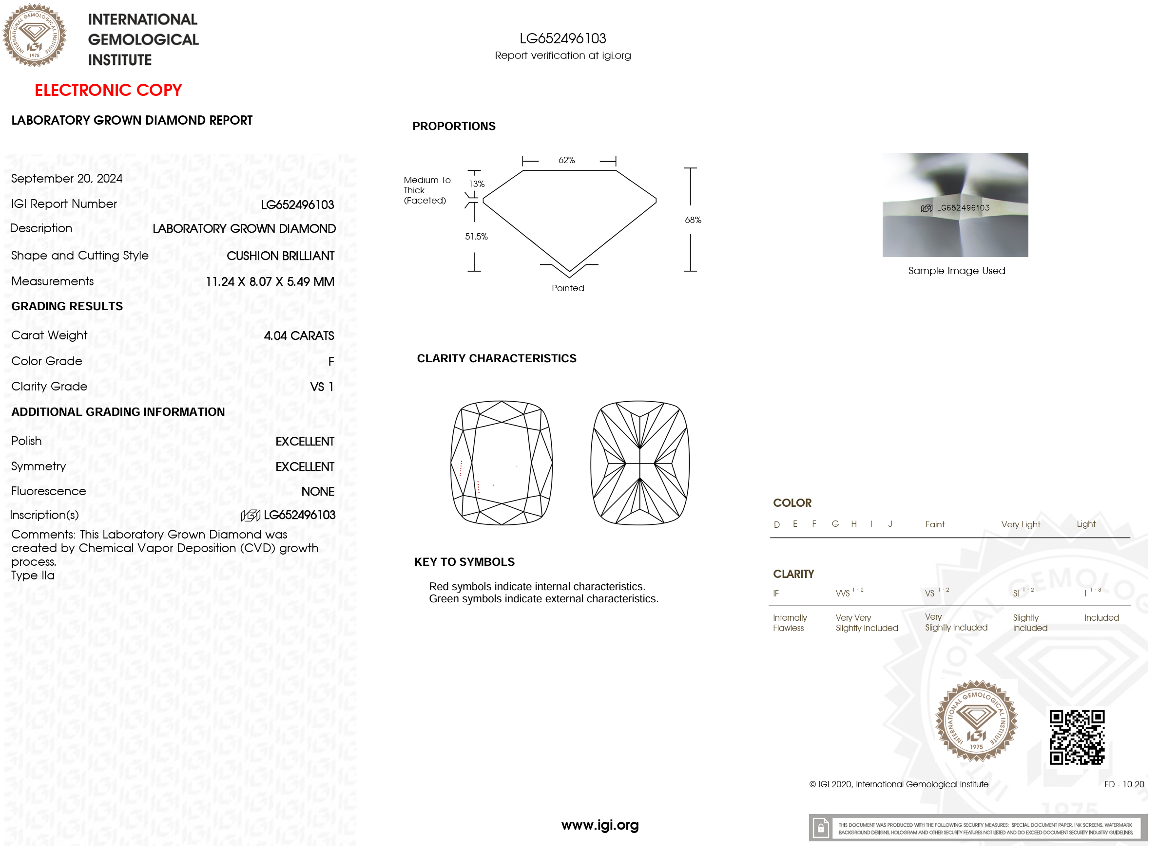 4.04 Carat F-VS1 Elongated Cushion Lab Grown Diamond - IGI (#120311)