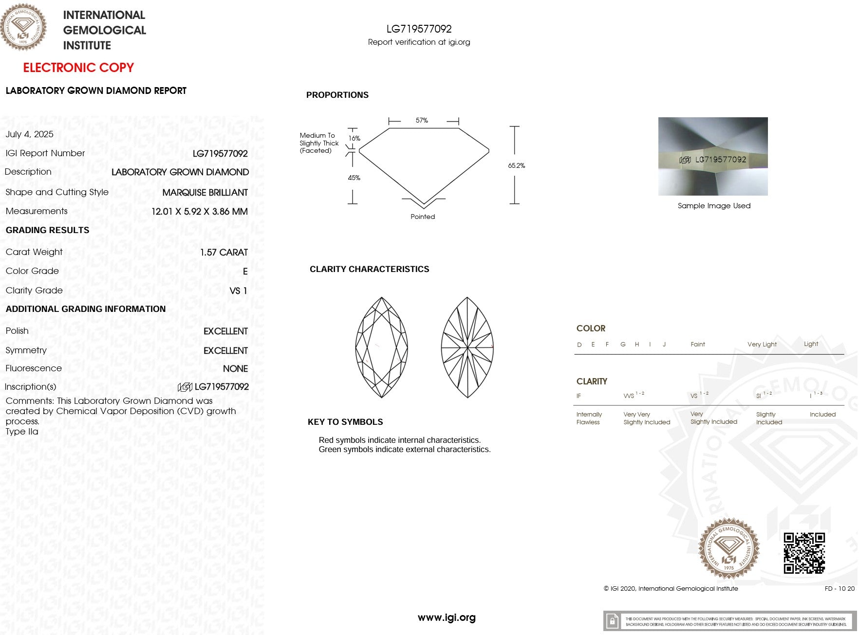 1.57ct E-VS1 Marquise Lab Diamond Nova