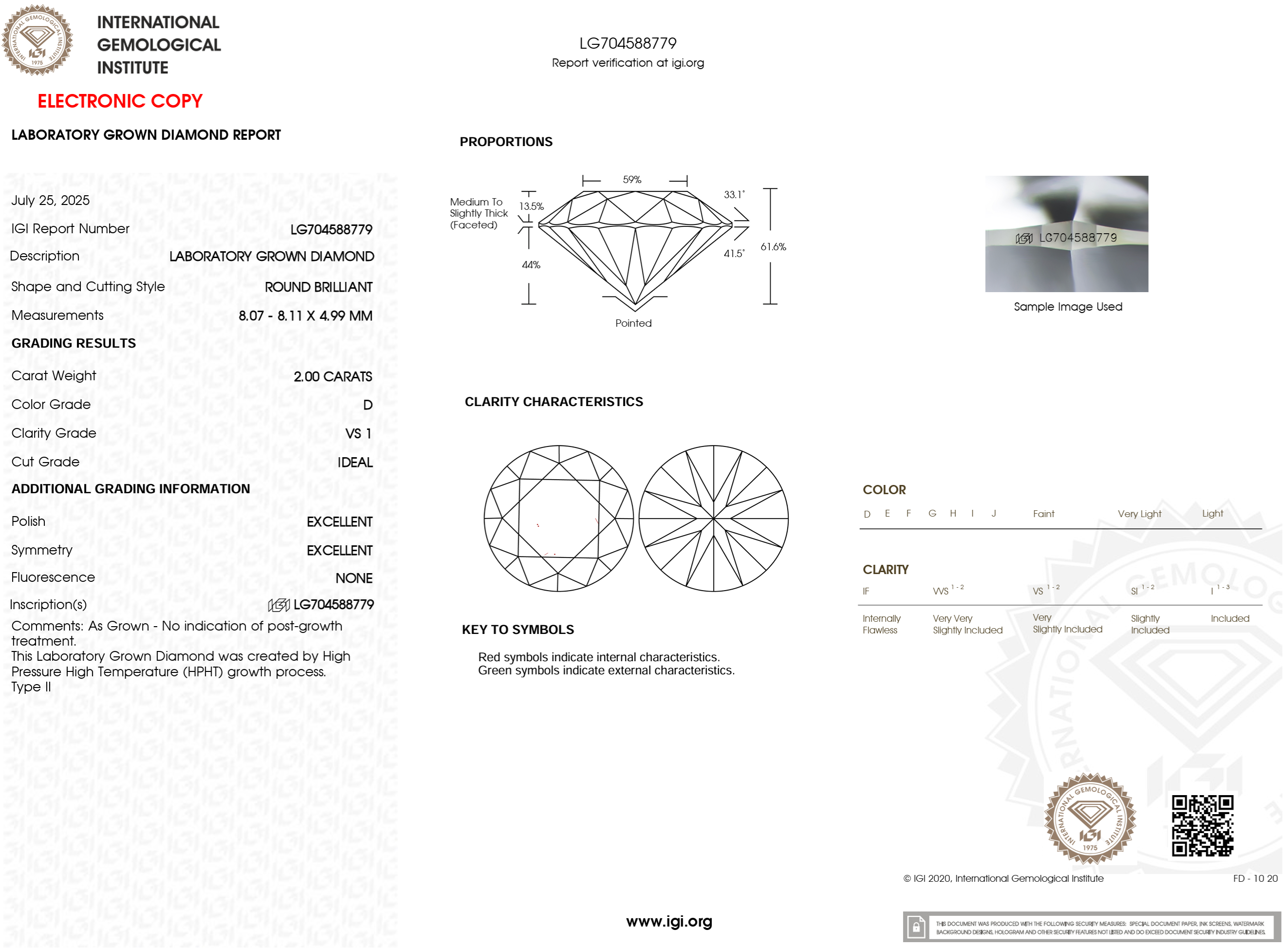 2.00 Carat D-VS1 Round Lab Grown Diamond - IGI (#121470)