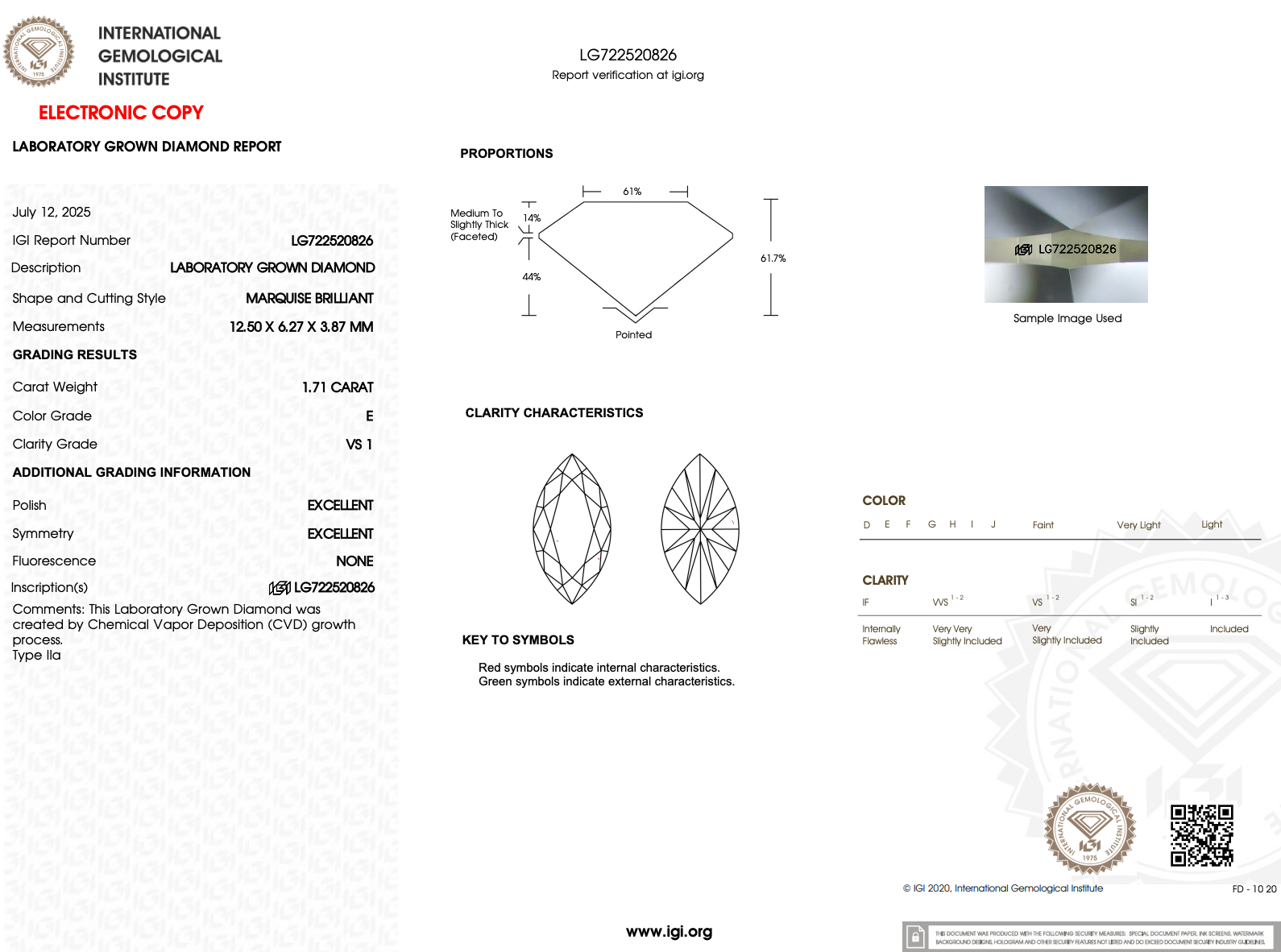 1.71ct E-VS1 Marquise Lab Diamond Amber