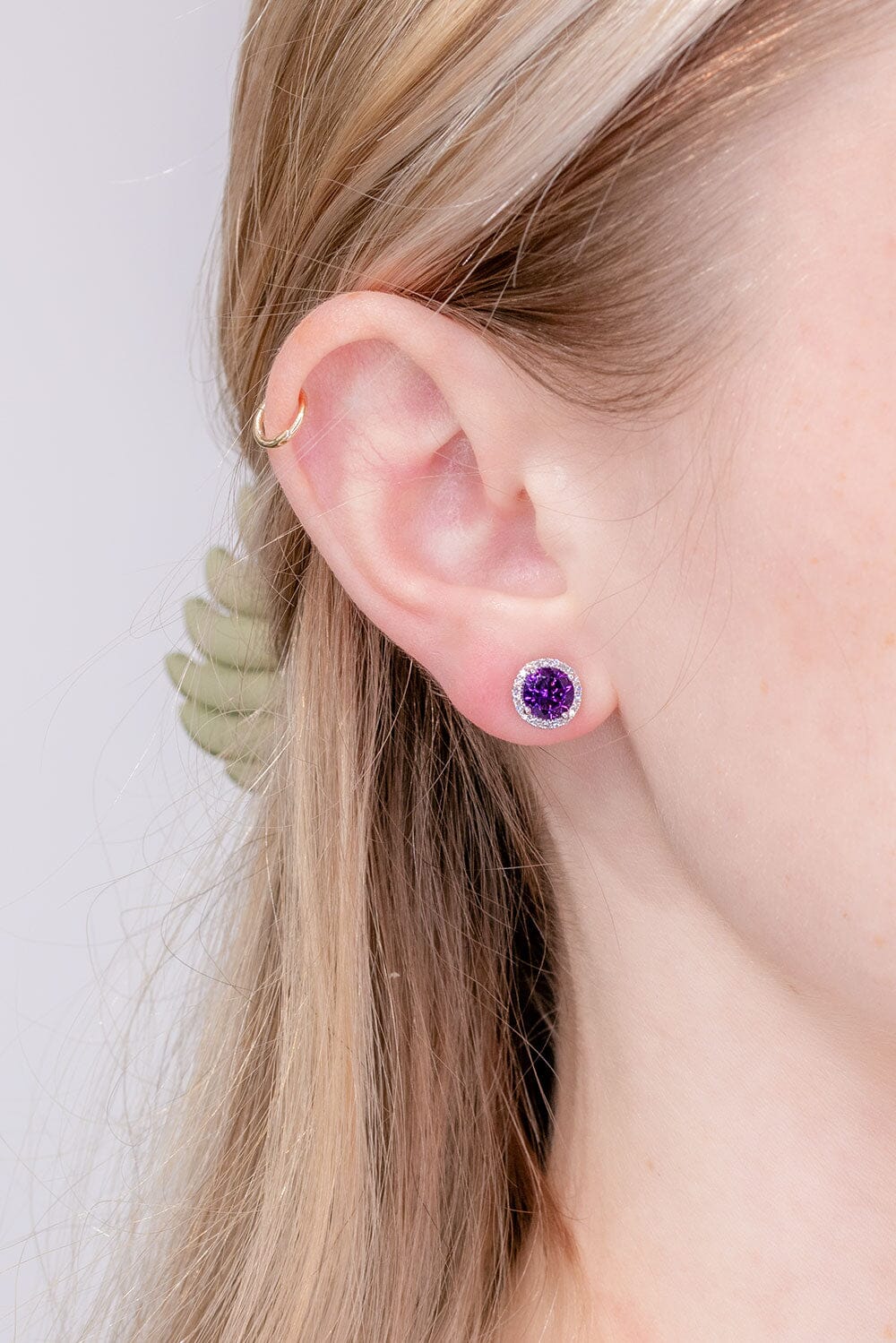 Amethyst & Diamond Halo Studs Earrings Princess Bride Diamonds