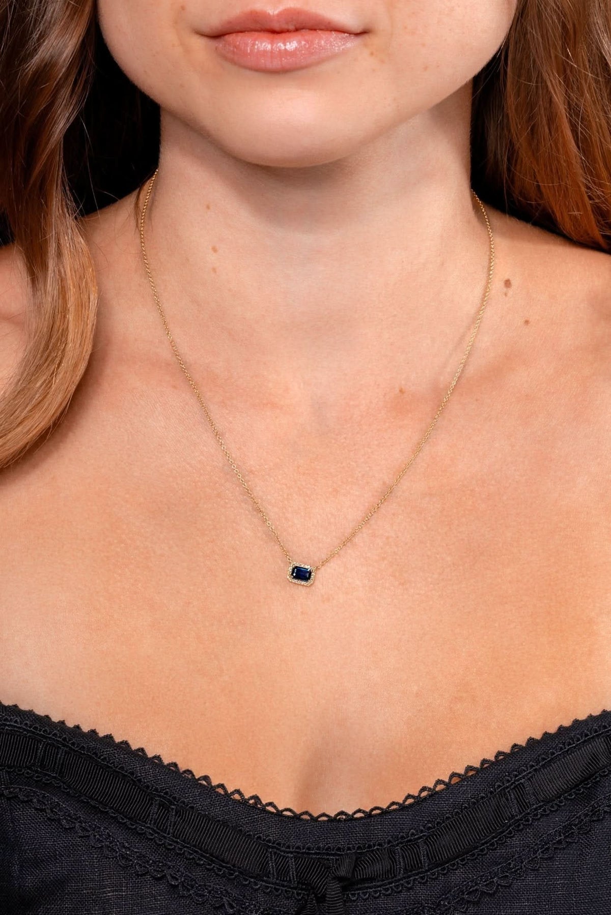 Diamond Halo Blue Sapphire Necklace - PBD Necklaces