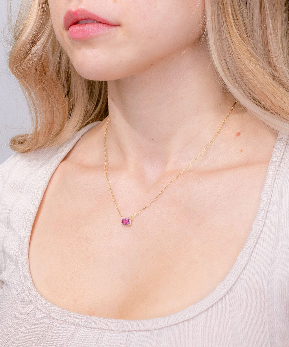 Diamond Halo Pink Sapphire Necklace Necklaces Princess Bride Diamonds 