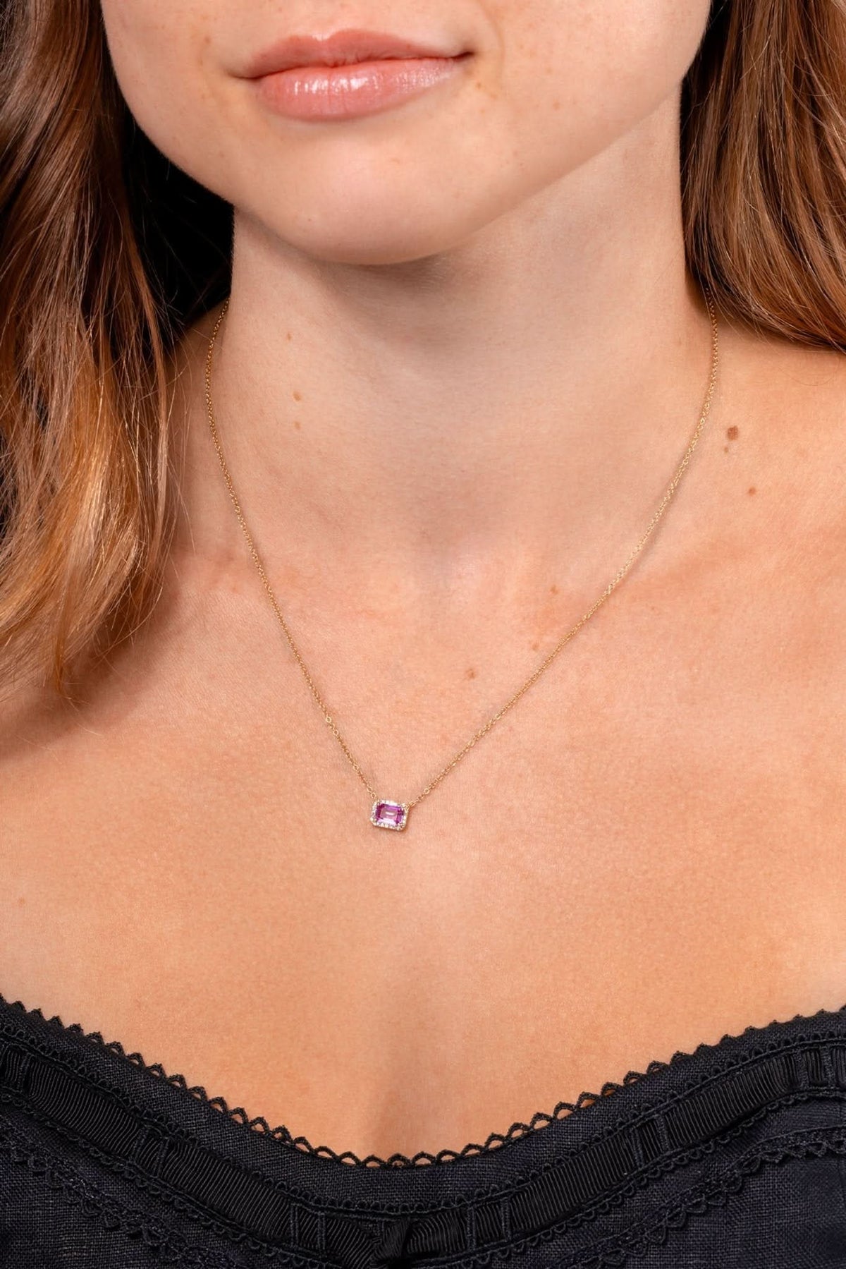 Diamond Halo Pink Sapphire Necklace - PBD Necklaces