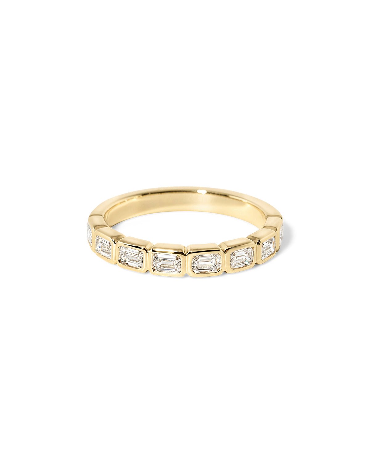 East - West Emerald Bezel Diamond Ring - PBD Rings