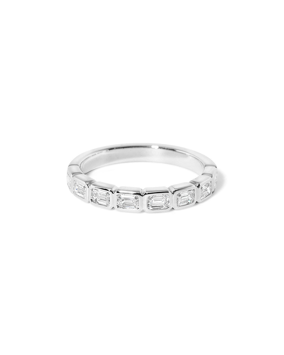 East - West Emerald Bezel Diamond Ring - PBD Rings
